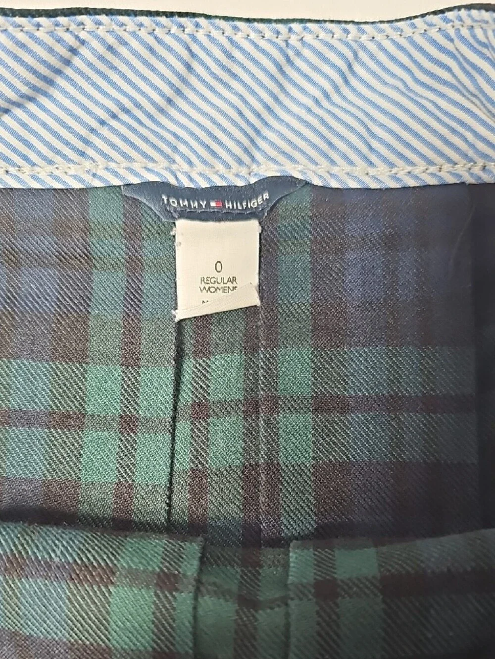 Tommy Hilfiger Navy and Green Plaid Pleated Mini Skirt